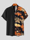 メンズヴィンテージフローラルプリントパッチワークシャツ - 黒