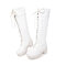 Knee High Pure Color Lace Up Square Heel Boots - White