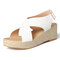 Women Large Size Hook Loop Peep Toe Casual Espadrilles Wedges Sandals - White
