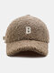 Unisex Lambswool Plush B Letter-shaped Patch Autumn Winter Warmth Baseball Cap - Coffee
