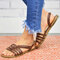 Large Size Women Beach Hollow Braided Buckle Flat Sandals - Coffee