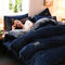 3/4 قطعة AB Sided Thicken Corduroy Velvet Winter Bed Set Full Queen King حجم غطاء لحاف - أزرق غامق