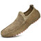 Men Genuine Leather Soft Sole Slip Resistant Casual Slip On Driving Shoes - Khaki