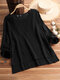Vintage Pure Color Long Sleeve Blouse For Women  - Black