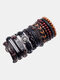 12 Pcs Vintage DIY Combination Men Beaded Bracelet Tree Leather Bracelet Set - Black