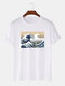 Mens Sea Wave Pattern Short Sleeve 100% Cotton T-shirts - White