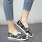 Women Canvas Pattern Casual Flat Shoes - Black