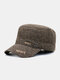 Men Woolen Cloth Felt Herringbone Pinstripe Letter Embroidery Metal Label Thickened Built-in Ear Protection Warmth Flat Cap - Coffee