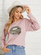 Langarm-Sweatshirt mit Rundhalsausschnitt und Leopardenlippen-Print - Rosa