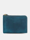Genuine Leather Vintage Durable Zipper Coin Purse Portable Small Wallet - Blue