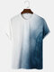 Mens Tie Dye Ombre Print Crew Neck Short Sleeve Casual T-Shirts - Blue