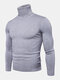 Mens Solid Color High Neck Cotton Knit Casual Long Sleeve Sweaters - Gray