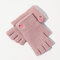 Women Winter Warm Wool Knit Cute Half-finger Gloves Plus Velvet Finger Touch Screen Gloves - Purple