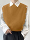 Mens Button Solid Color Knitted Sweater Vest - Yellow