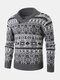 Mens Knit Geometric Pattern Lapel Button Design Street Pullover Sweaters - Gray