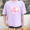 Cartoon Print O-neck Short Sleeve Casual T-shirt  For Women  - Purple