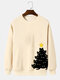 Mens Christmas Black Cat Print Crew Neck Pullover Sweatshirts - Apricot