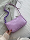 Women Solid Crocodile Pattern Satchel Casual Shoulder Bag - Purple