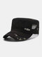 Men Washed Distressed Cotton Mesh Patchwork Stars Rivet Decoration Breathable Sunscreen Military Hat Flat Cap - Black