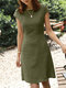 Unsichtbarer Reißverschluss Einfarbig Kurzarm Rundhals Freizeit Kleid - Armeegrün
