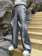Pantalon droit décontracté haute brillance pour hommes - gris