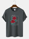 Mens Rose Japanese Graphic Crew Neck Cotton Short Sleeve T-Shirts - Gray
