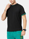 Mens Contrast Letter Print Crew Neck Short Sleeve Fitness Sport T-Shirts - Black
