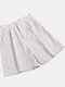 Pantalones cortos casuales de algodón con botones en la cintura elástica con bolsillo fruncido sólido - Blanco