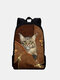 Women Oxford Patchwork Large Capacity Cat Striped Pattern Printing Backpack - Brown 1