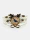 Vintage Wwoven Printed Bird Women Bracelet Multilayer Butterfly Pendant Bracelet - White
