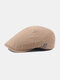 Men Cotton Metal Badge Decor Casual Adjustable Flat Hat Beret Hat Forward Hat - Khaki