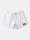 Cotton Breathable Mini Shorts Patched Design Cozy Workout Loungewear Shorts - White