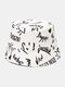 यूनिसेक्स पु ओवरले पत्र भित्तिचित्र प्रिंट फैशन आउटडोर विंडप्रूफ बाल्टी टोपी - सफेद