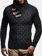 Mens Textured Knit High Neck Warm Casual Pullover Sweaters - Black