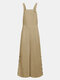Solid Color Button Long Sleeveless Casual Jumpsuit for Women - Khaki