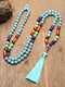Vintage Tree Of Life Tassel Pendant Colorful Handmade Beaded Alloy Natural Semi-precious Stones Long Necklace - #03