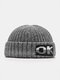 Unisex Knitted Solid Color Letter Jacquard Brimless Flanging Outdoor Warmth Brimless Beanie Landlord Cap Skull Cap - Dark Gray