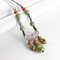 Ethnic Handmade Women's Long Necklace Ceramic Drop Tassel Pendant Vintage Sweater Necklace for Her - Green