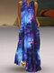 Starry Sky Printed V-neck Sleeveless Maxi Dress With Pocket - Blue