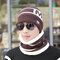 Men's Knitted Beanie Hat Scarf Hats With Velvet Warm Letters  - Coffee
