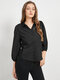 Solid Button Puff Long Sleeve Lapel Shirt For Women - Black