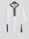 Mens Ethnic Style Stitching Print Cropped Half Sleeve Shirts - White