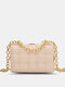 Women Faux Leather Fashion Solid Color Lattice Pattern Chain  Crossbody Bag - Pink