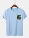 Mens Floral Leaf Chest Print Crew Neck Short Sleeve T-Shirts - Blue