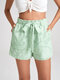 Flower Jacquard Elastic Waist Shorts With Belt - Green