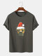 Mens 100% Cotton Christmas Hat Animal Graphic Crew Neck Short Sleeve T-Shirts - Dark Gray