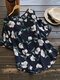 Flower Print Short Sleeve V-neck Blouse For Women - Navy