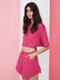 Pink Button Front Pocket Short Sleeve Two Pieces Crop Suit - Pink