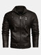 Mens Leather Slim Fit Coats Long Sleeve Fleece Lined Warm PU Leather Outerwears  - Coffee