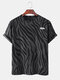 Mens Wave Printed Cotton Round Neck Casual Short Sleeve T-shirts - Black